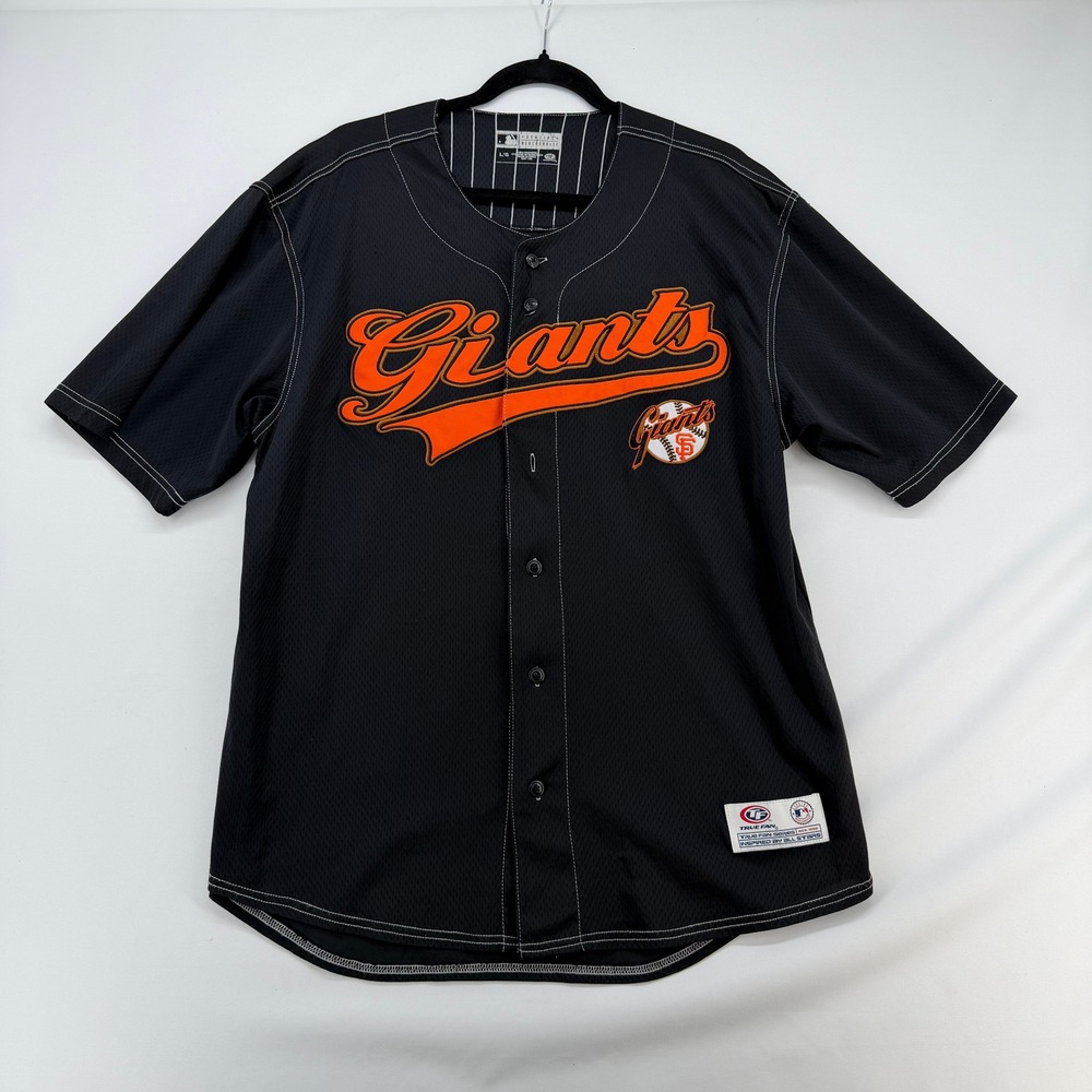 True Fan San Francisco Giants MLB Baseball Jersey Mens Black Orange Mesh Button